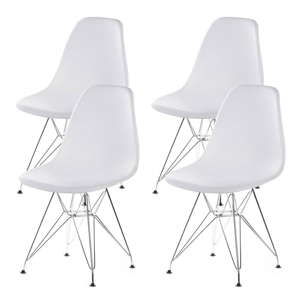 Fabulaxe  32 x 20 x 18.25 in. Mid-Century Modern Style Plastic DSW Shell Dining Chair with Metal Legs, White - Set of 4