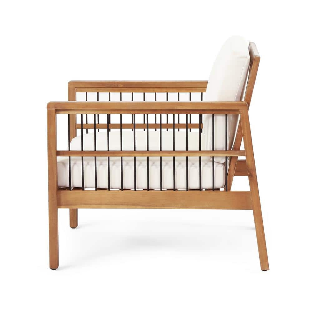 Noble House Bennion with Cushion Acacia Wood Outdoor Lounge Chair - Set of 2, Beige and Teak