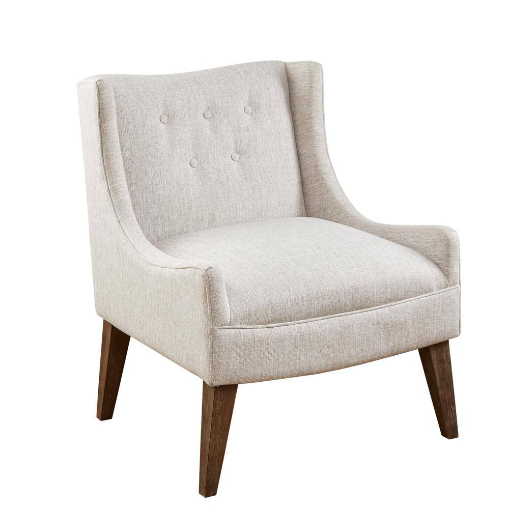 Cream and Gray Medium Wood Traditional Accent Chair