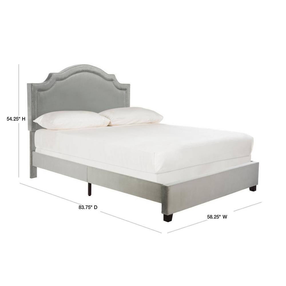 SAFAVIEH Theron Modern Elegant Upholstered Bed Frame with Nail Heads, Full, Pewter