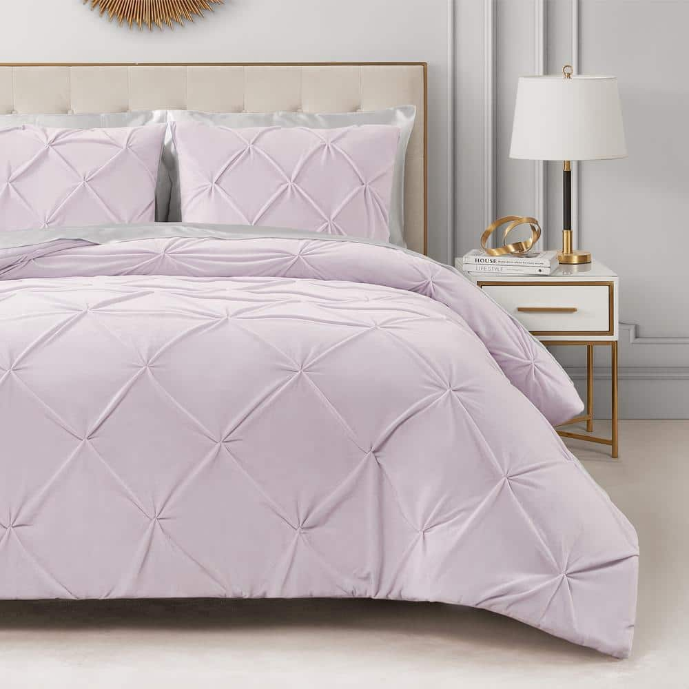 Lavender Purple Twin Microfiber Comforter Set with Pleated Design