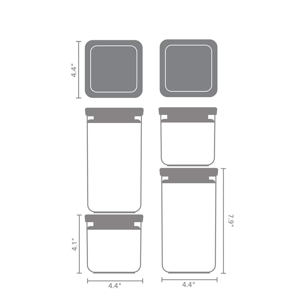 Brabantia Brabantia Set of 4 Tasty+ Stackable Square Canisters - 2 x 0.7 Quart (0.7L) & 2 x 1.7 Quart