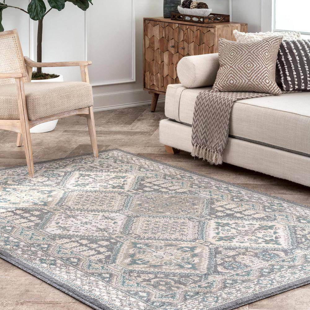 Becca Vintage Tiles Charcoal 7 ft. x 9 ft. Living Room/Bedroom/Dining Room Area Rug