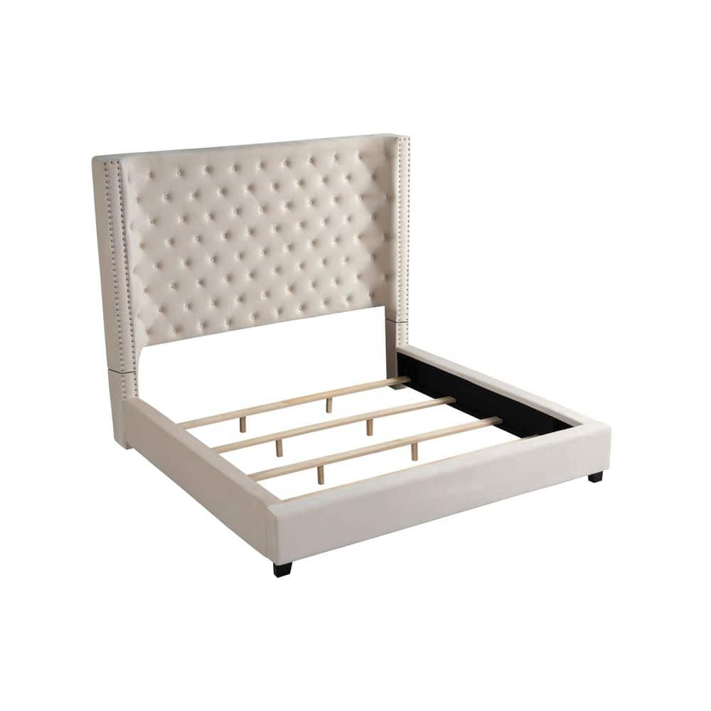 Best Master Furniture Yvonne Velvet Upholstered Cali King Platform Bed in Beige