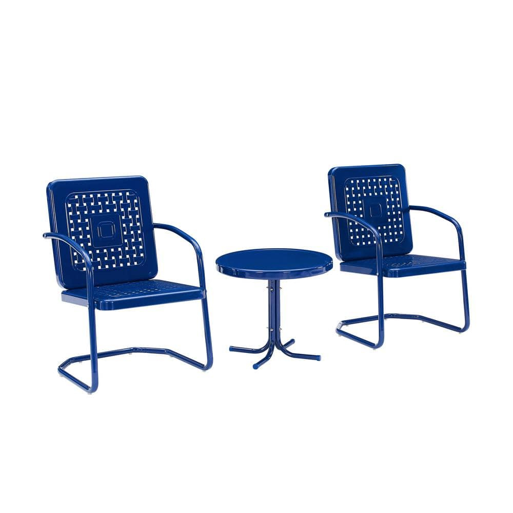 Crosley Furniture Bates 3 Piece Outdoor Metal Chair Set in Navy