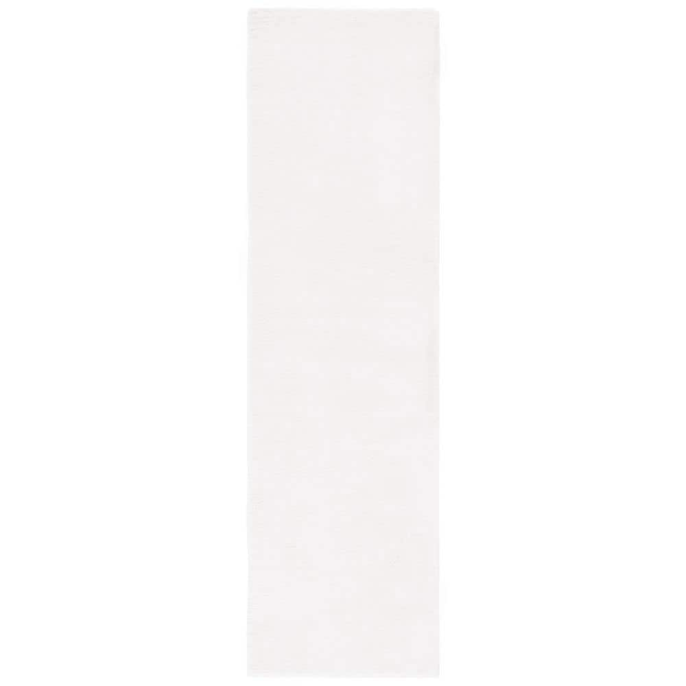 SAFAVIEH Faux Rabbit Fur David Solid Runner Rug, Off White, 2'3" x 8'