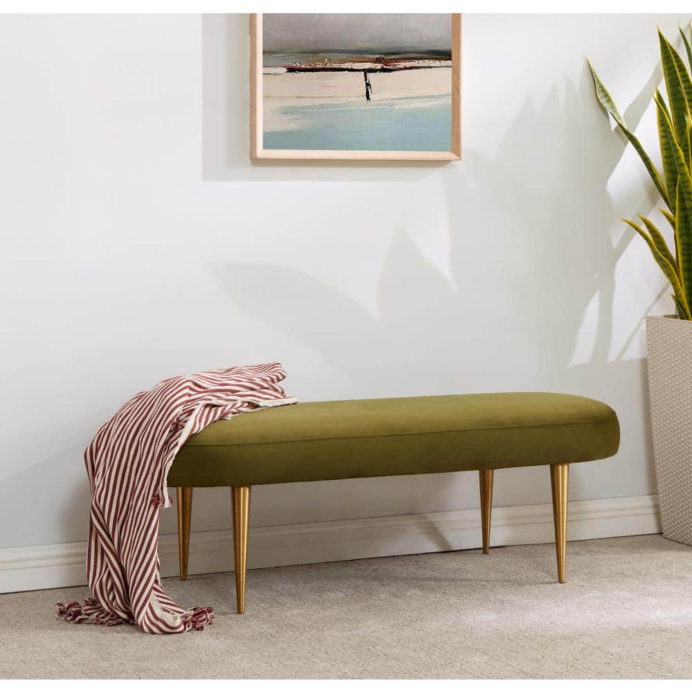 SAFAVIEH Couture Corinne Oval Solid Velvet Contemporary Bench, Olive Green