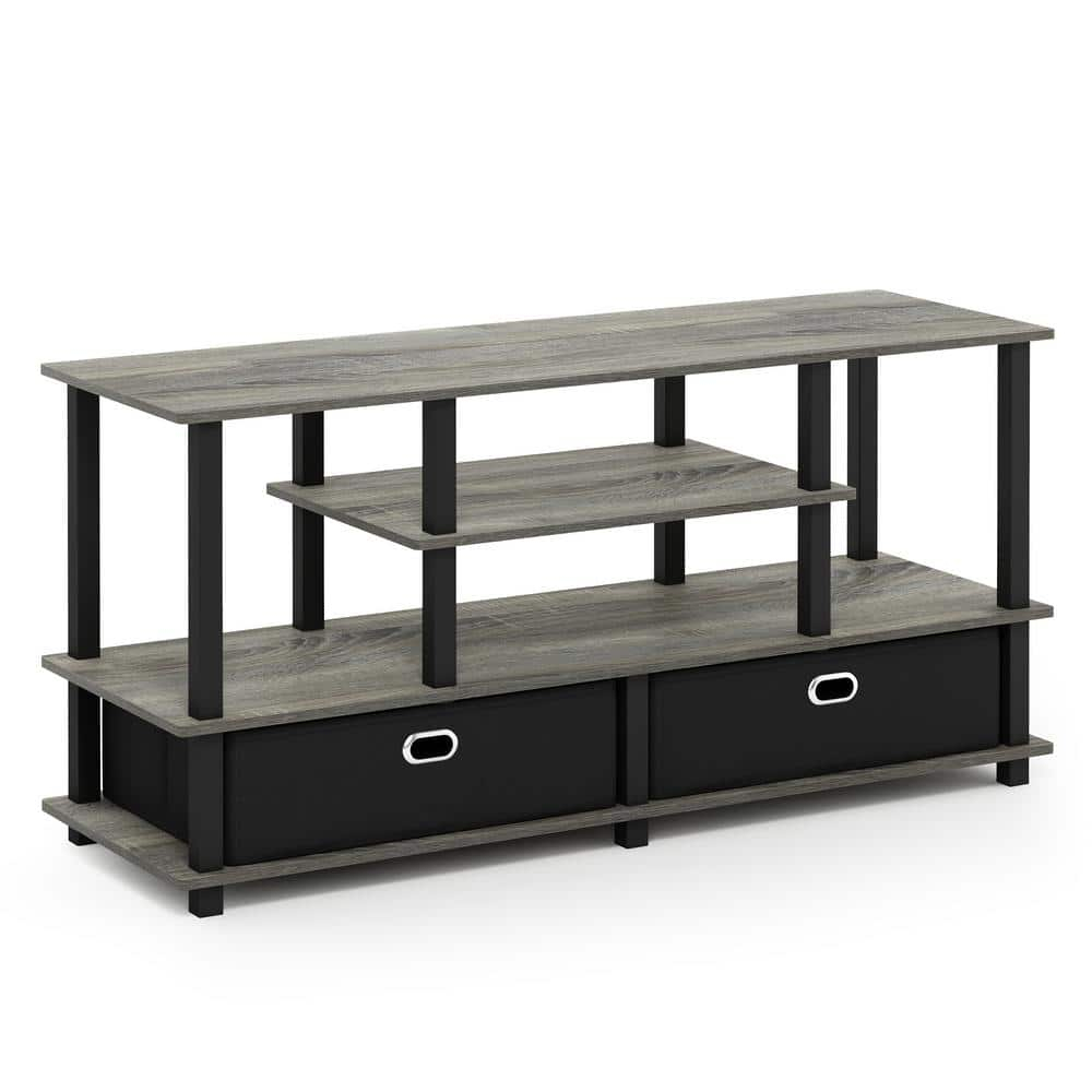 Furinno JAYA Large TV Stand for up to 55-Inch TV with Storage Bin, French Oak Grey/Black