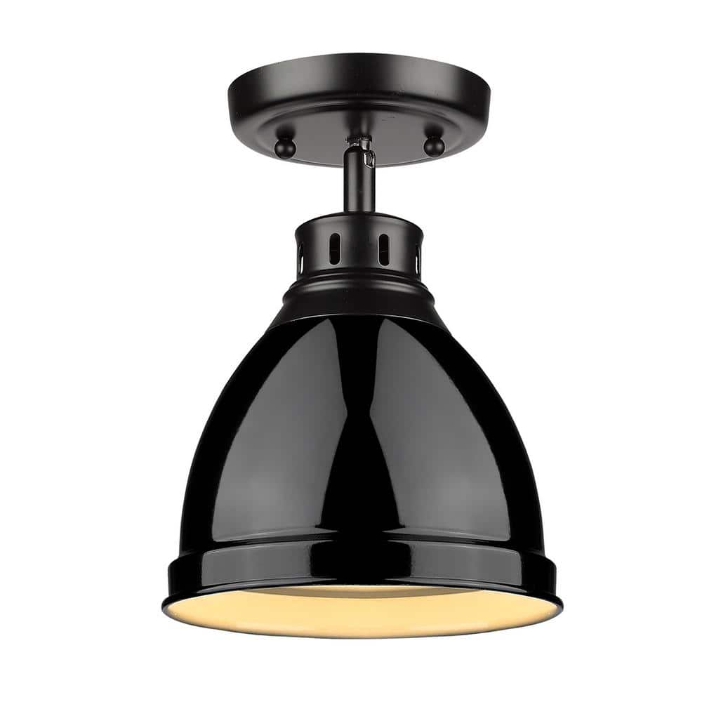 Golden Lighting Duncan 1-Light Flush Mount in Matte Black with Black