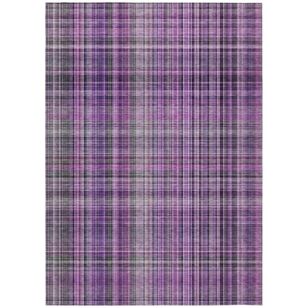 HomeRoots 561906 3 x 5 ft. Purple Plaid Washable Non Skid Indoor Outdoor Rectangle Machine Woven Area Rug