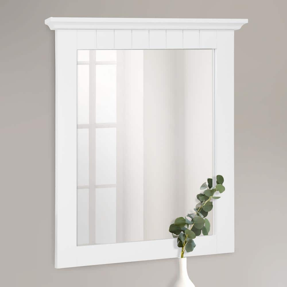 QINBI 541581-WHT Cottage Rectangle Wall Accent Traditional Wood Framed – Living Room, Bedroom, Bathroom Vanity Mirror, 24" H X 21" L, White