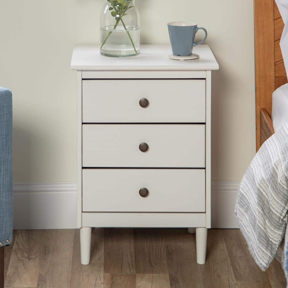 Stiva Classic Mid-Century Modern 3 Drawer Nightstand White