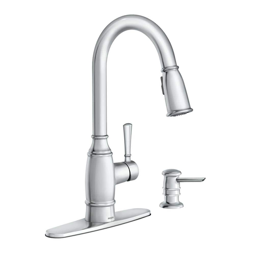 MOEN Noell Single-Handle Pull-Down Sprayer Kitchen Faucet with Reflex and Soap Dispenser in Chrome