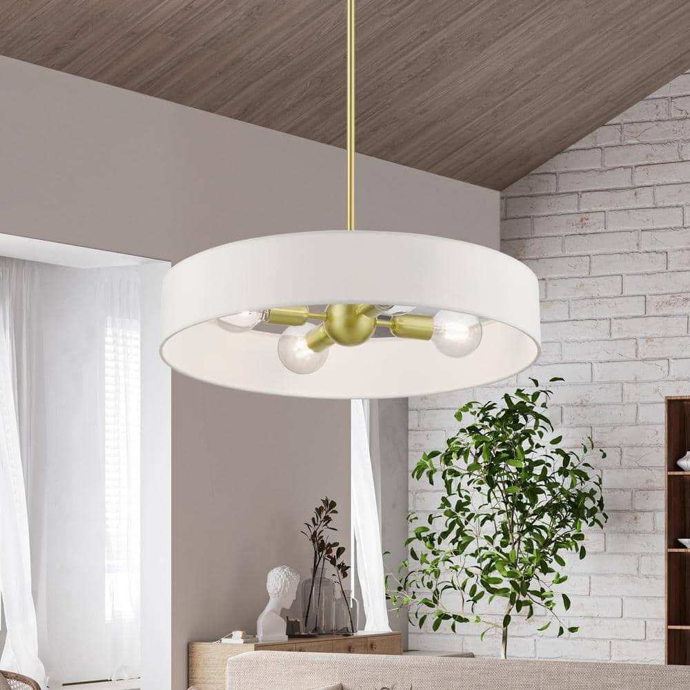 Livex Lighting Venlo 4 - Light Pendant in  Satin Brass/Shiny White