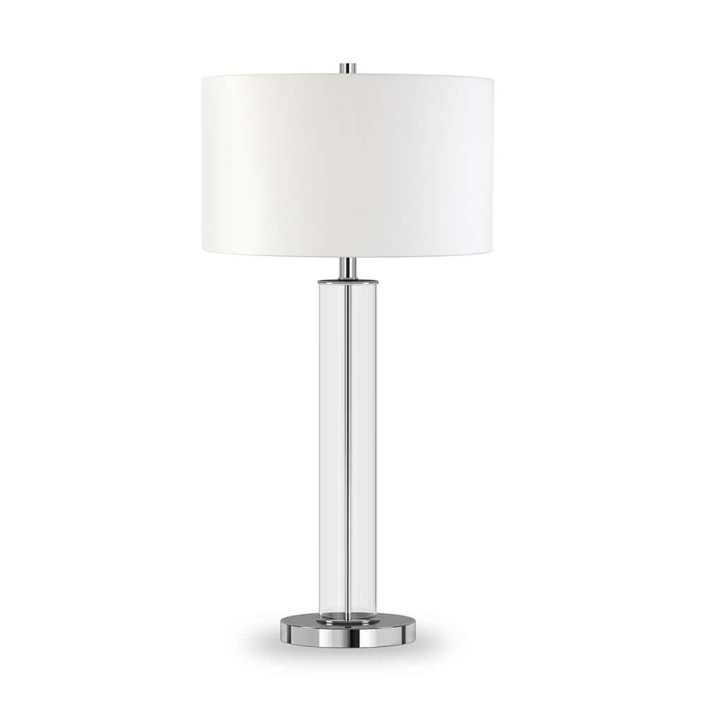 Evelyn&Zoe 29" Traditional Clear Glass Table Lamp with White Drum Linen Shade
