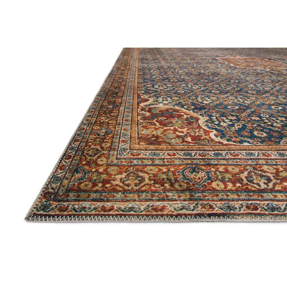 Layla Cobalt Blue and Spice Synthetic Rectangular Area Rug