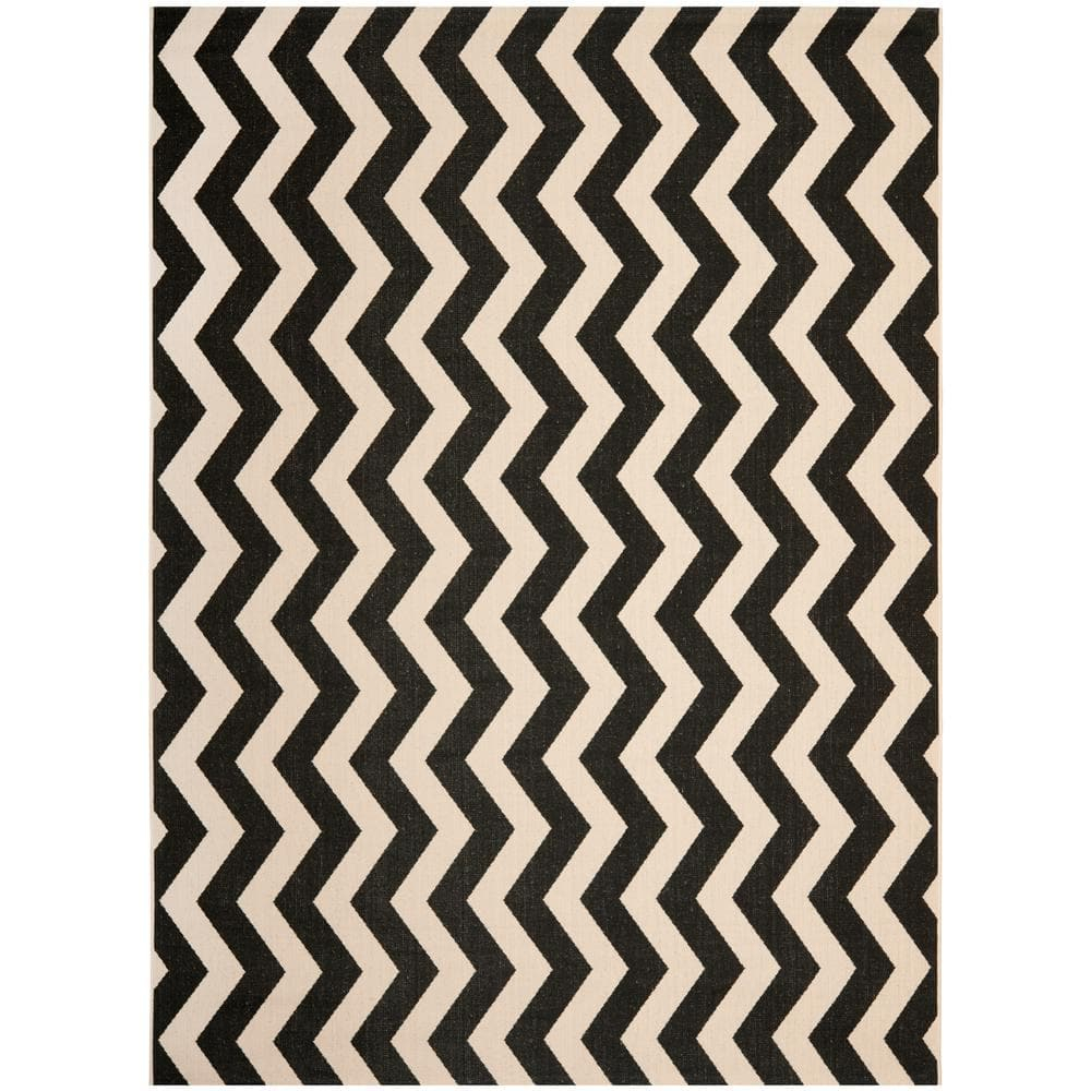 Courtyard Black/Beige 9 ft. x 12 ft. Geometric Indoor/Outdoor Patio  Area Rug
