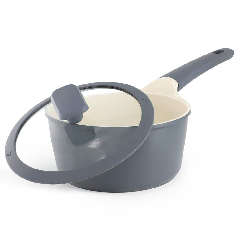 Rooney 2 qt. Ceramic Nonstick Aluminum Saucepan in Gray with Lid