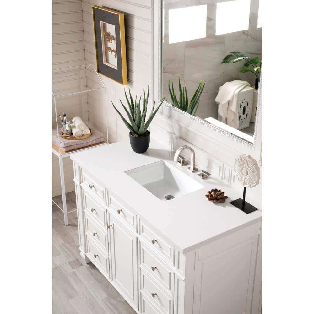Bright White Plywood Transitional Freestanding Vanity with Veneer Finish