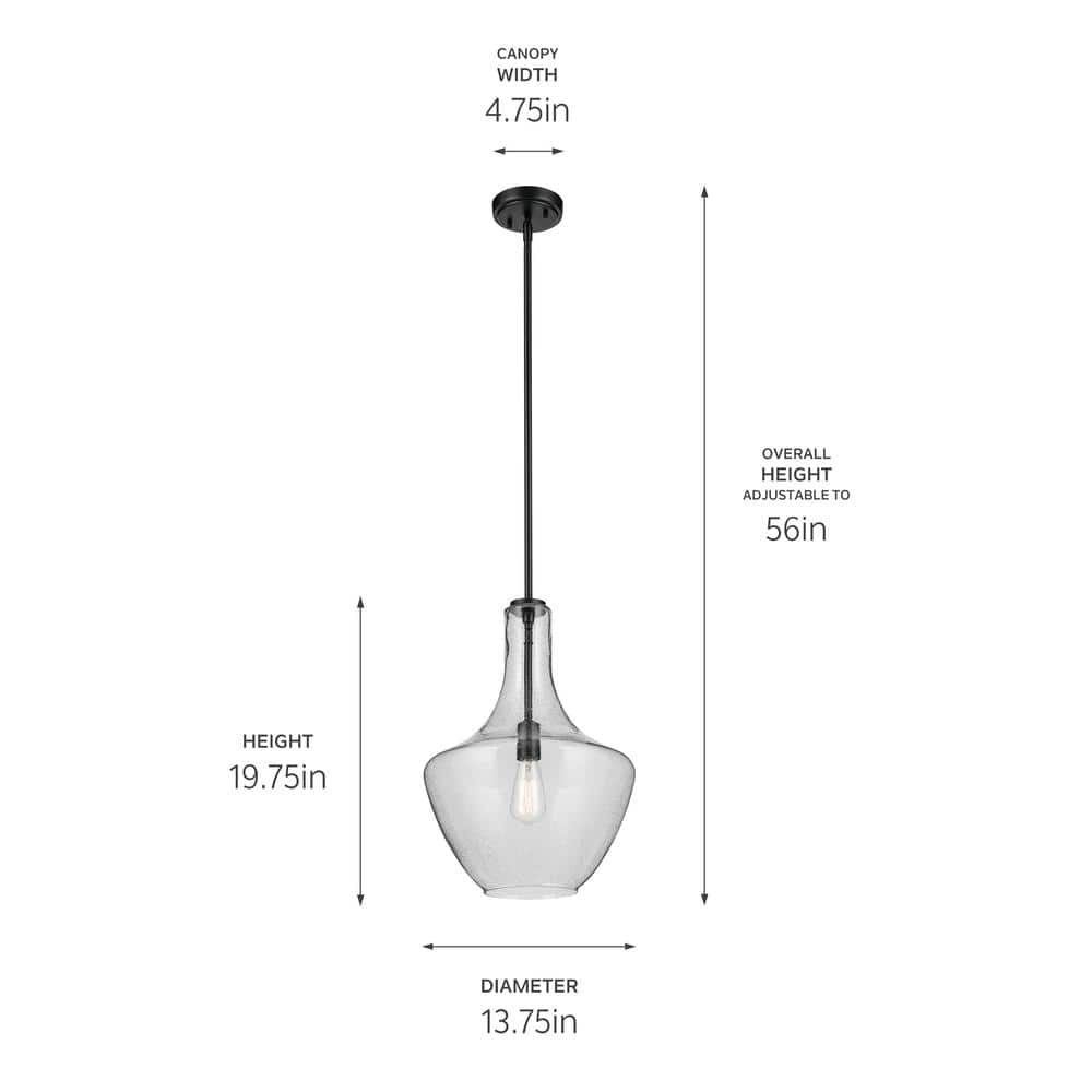 Black Bell Pendant with Clear Seeded Glass Shade