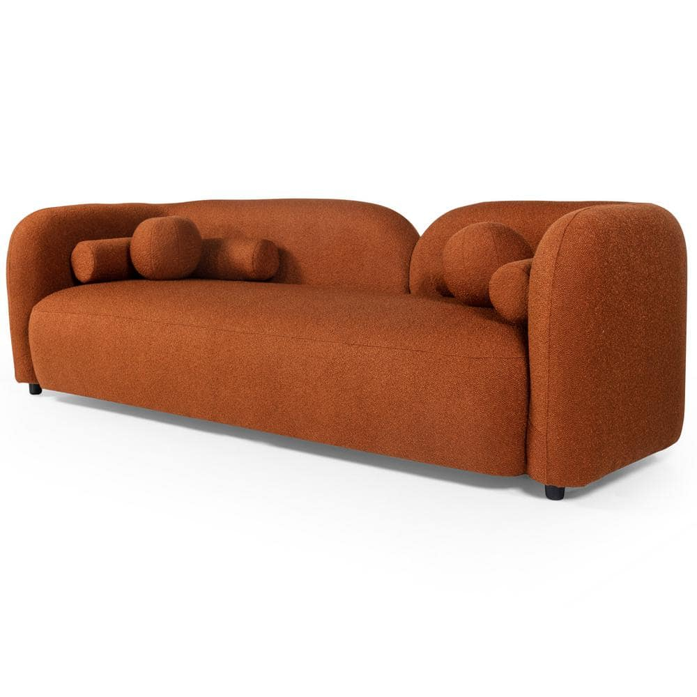 Pemberly Row Luxury Modern Orange Boucle Fabric Curvy Arm Couch