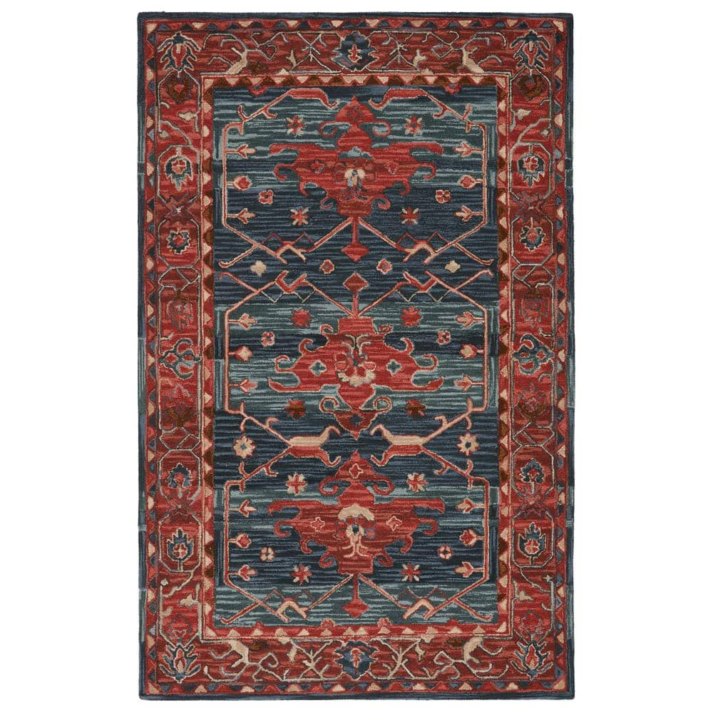 Jaipur Living Cardamom 5 x 8 (ft) Tufted Wool Red/Blue Rectangular Indoor Medallion Global Area rug