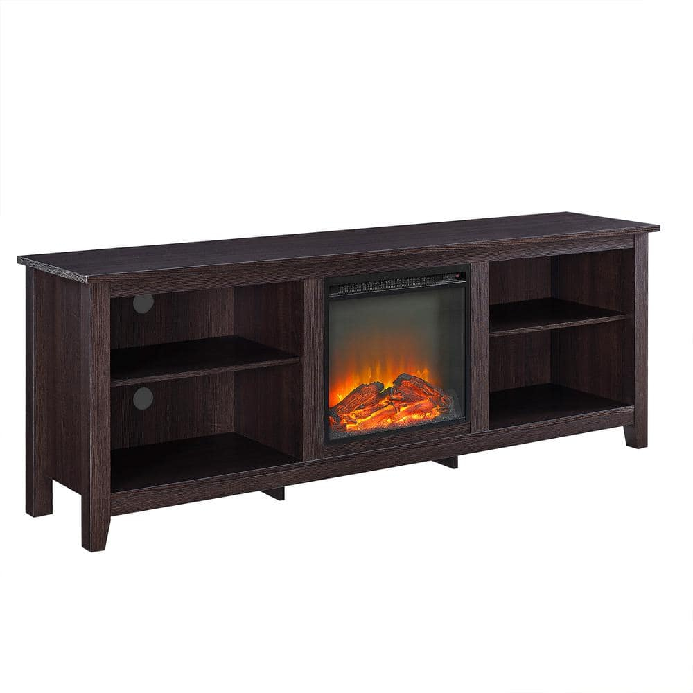 Walker Edison Open Storage Fireplace TV Stand for TVs Up to 80", Espresso