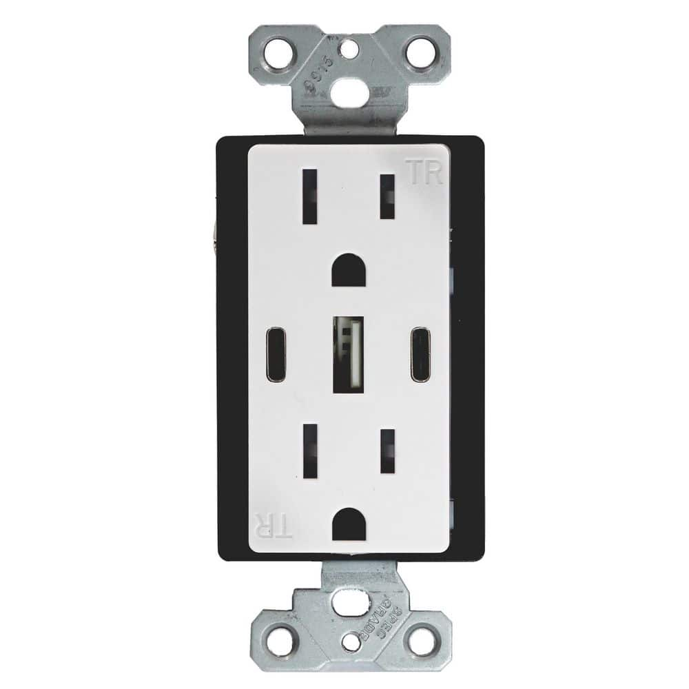 6.0A USB Outlet, 3-Port 30W Wall Outlets with 2 Type C & 1 Type A, 15 Amp Receptacle Plug, Tamper Resistant Receptacle, ETL Listed, White, 1 Pack