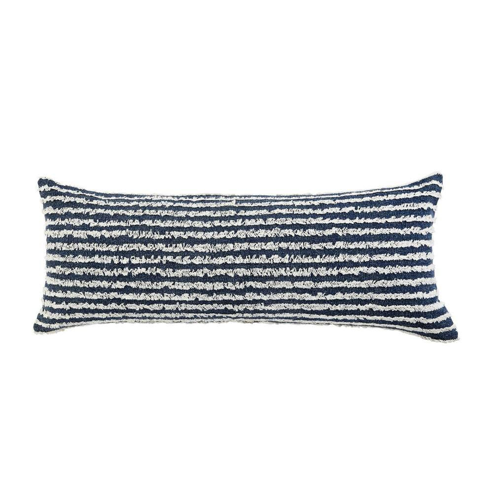 Wispy Ways Ensign Blue/Cream Striped Textured Poly-fill 14 in. x 36 in. Indoor Throw Pillow