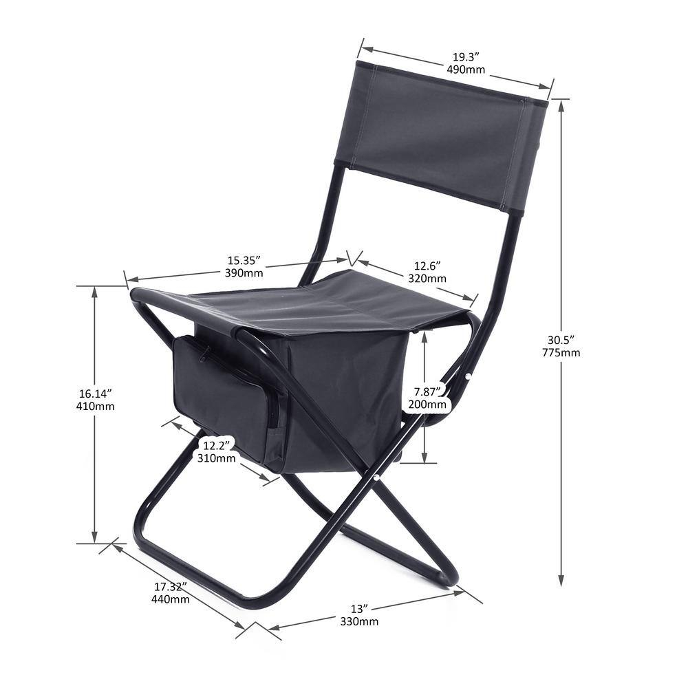 4-Pieces Grey Folding Outdoor Chair with Storage Bag for indoor, Outdoor Camping, Picnics and Fishing