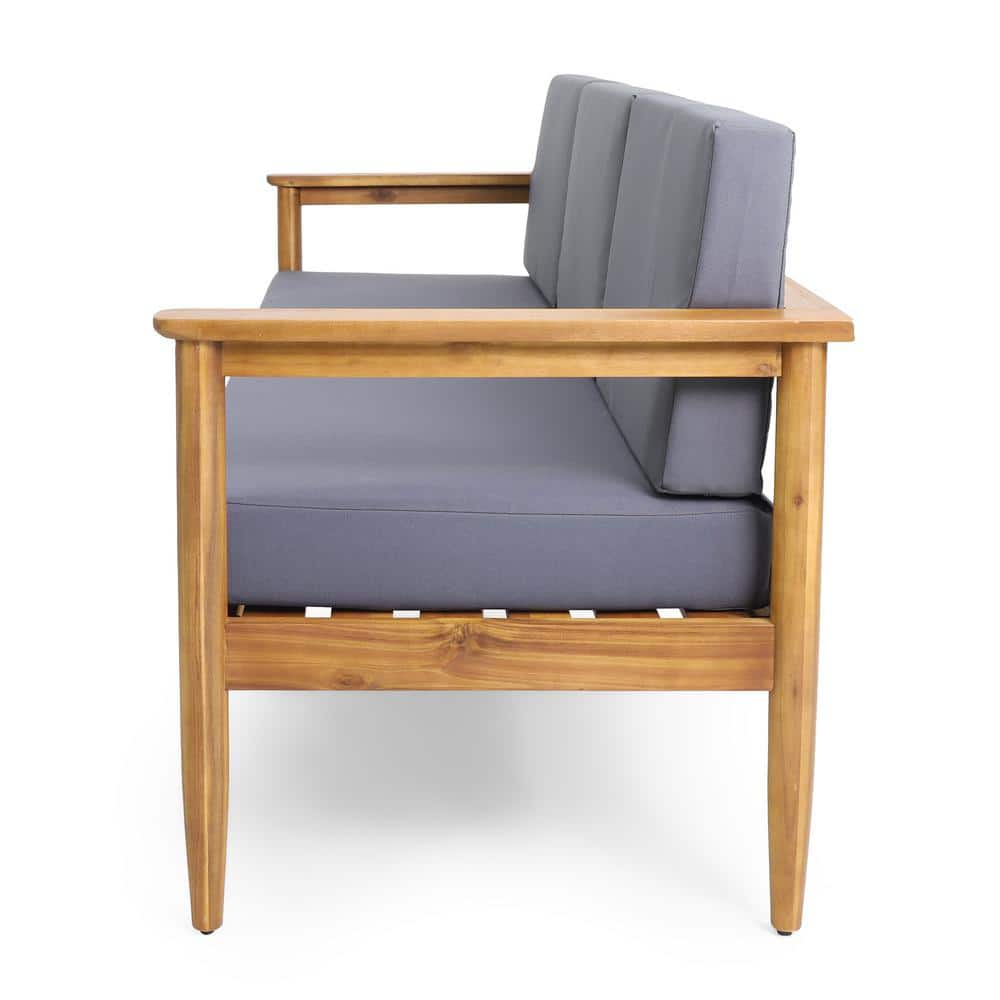 Noble House Magnolia Acacia Wood Outdoor Patio 3-Seater Sofa in Teak/Dark Gray