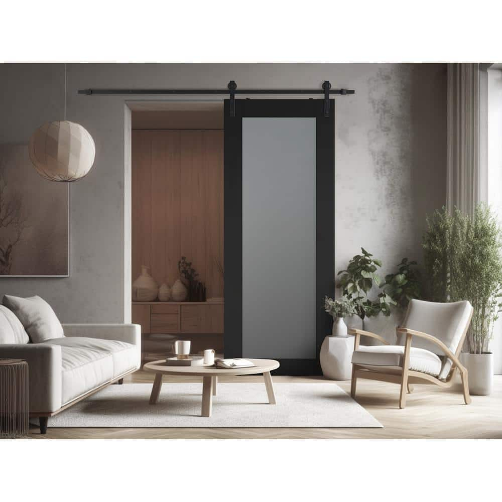 Belldinni Avon 207 Solid Manufactured Wood and Glass Paneled Barn Door with Installation Hardware Kit