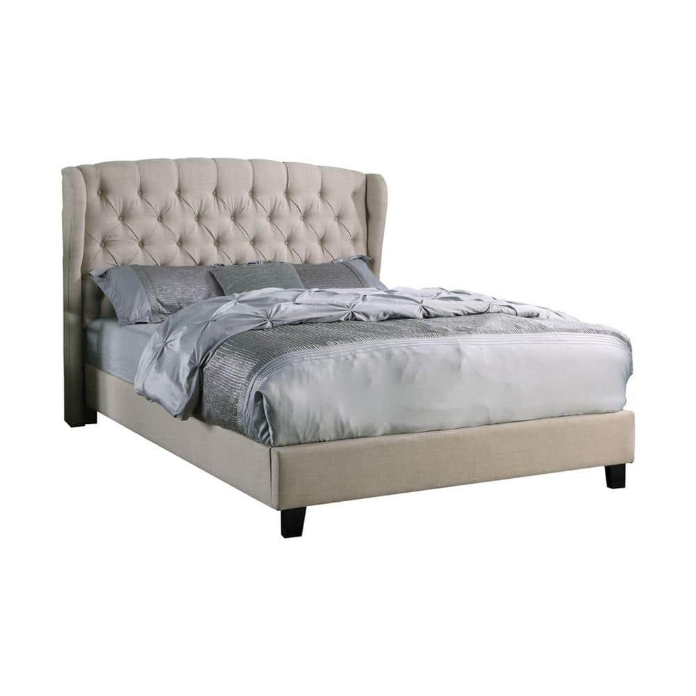 Best Master Frances Solid Wood/Fabric Upholstery East King Platform Bed - Beige