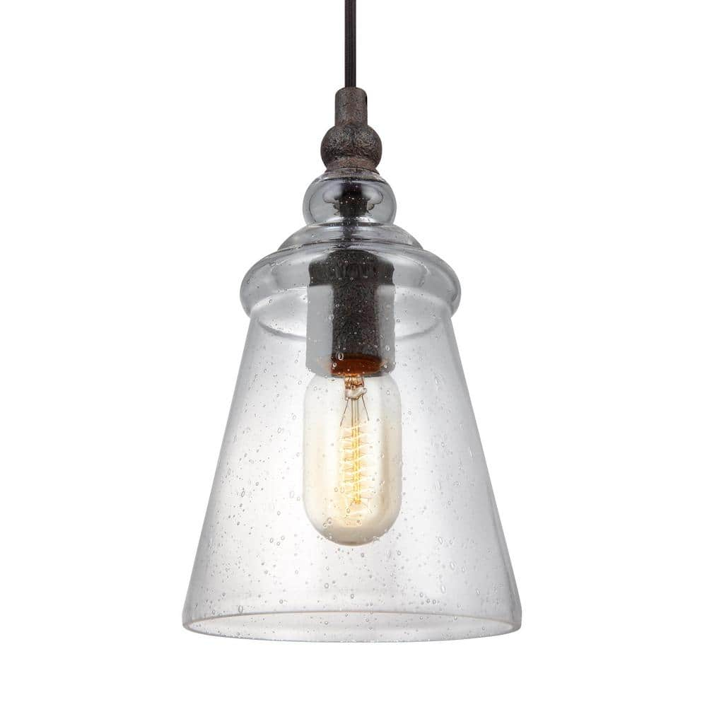 Dark Weathered Iron Mini Pendant with Clear Seeded Glass Shade