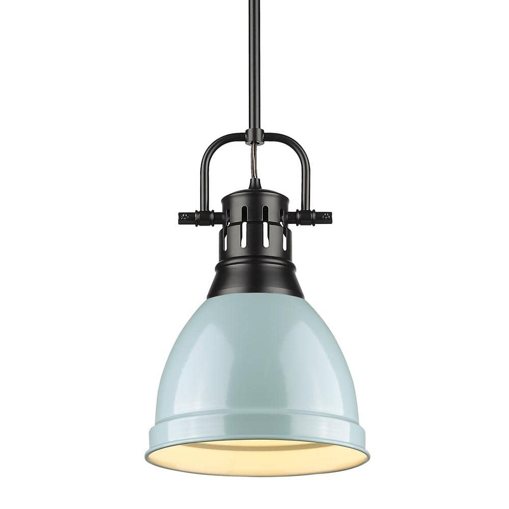 Golden Lighting Duncan 1-Light Small Pendant in Matte Black with Seafoam
