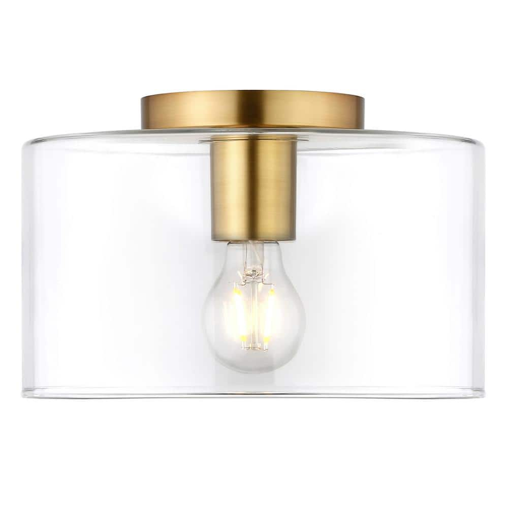 Evelyn&Zoe 10" Brass Finish Metal/Glass Semi Flush Mount