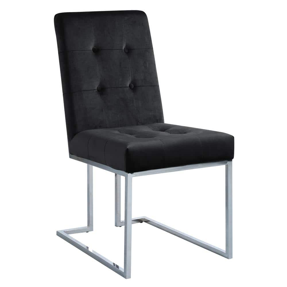 Modern Velvet Fabric Dining Chair in Black/Silver (Set of 2)