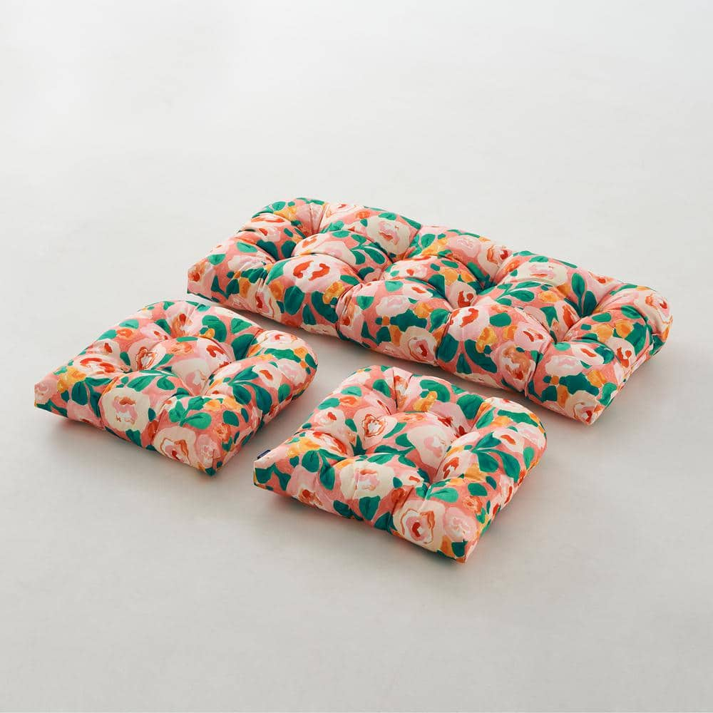 BLISSWALK Outdoor Chair Cushions,3 Piece Loveseat Outdoor Cushions Set,Tufted/Wicker Patio Cushion for Patio Furniture All Weather,44“x19 x5,Floral