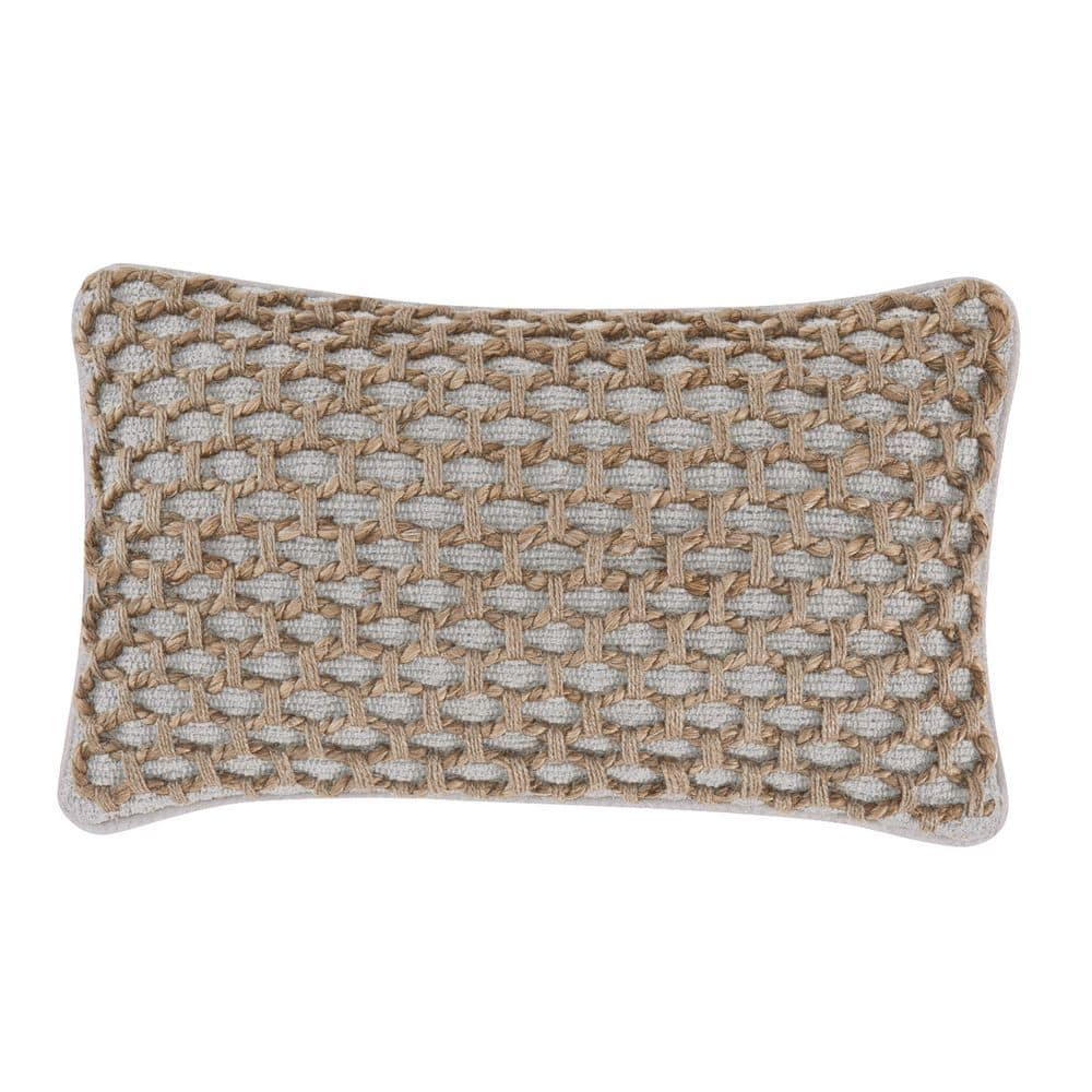 Coastal Brown and Gray Jute Accent Pillow with Rope Trim