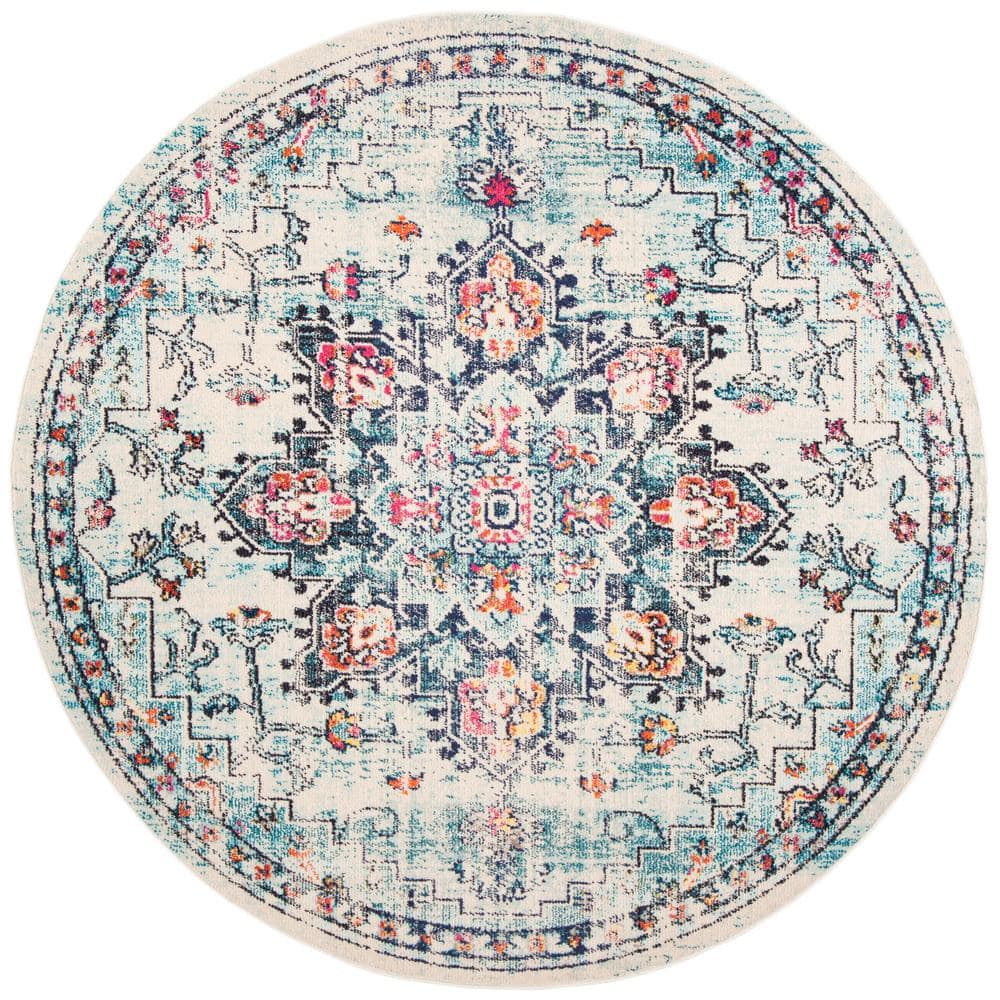 SAFAVIEH Madison Dalia Vintage Traditional Area Rug, Cream/Blue, 5' x 5' Round