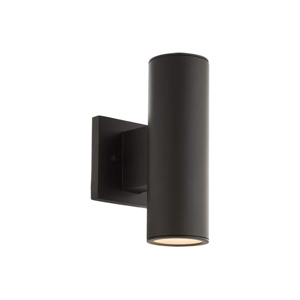 Bronze Cylinder Dimmable Outdoor LED Wall Sconce with White Acrylic Diffuser