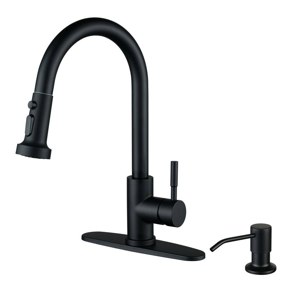 Black Kitchen Faucet with Soap Dispenser Stainless Steel Single Handle Kitchen Sink Faucet with Pull Down Sprayer for Single Hole or 3 Holes