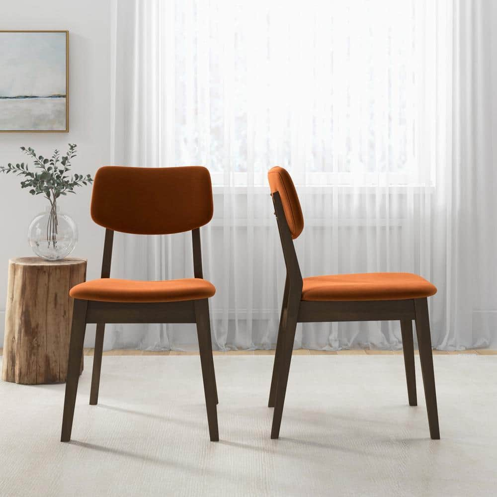 Aria Mid Century Velvet Dining Room&Kitchen Chair in Burnt Orange (Set of 2)