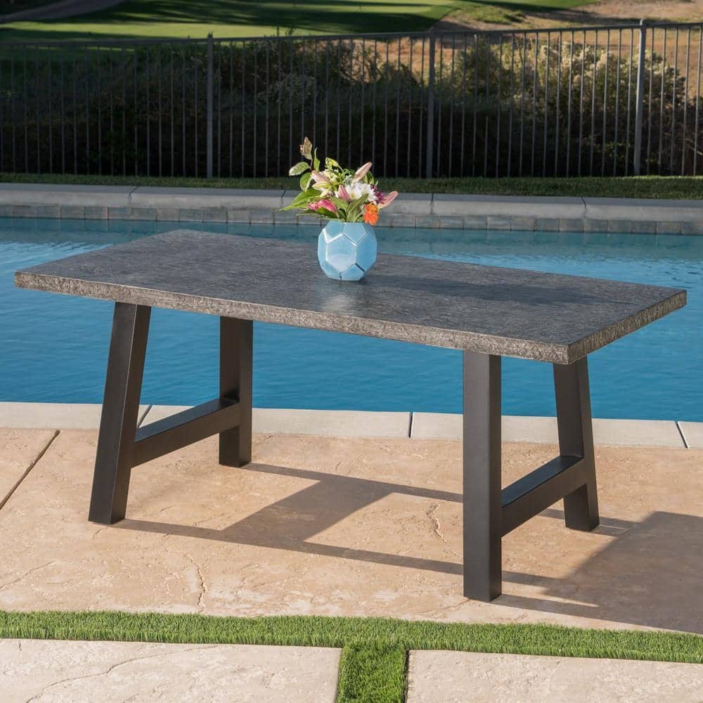Noble House 70.25" Iron Weather Resistant Outdoor Dining Table, Black