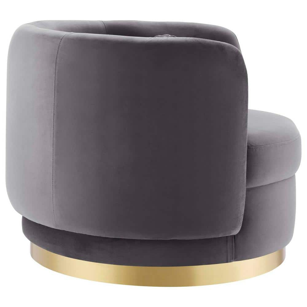 Glam Deco Gold Metal & Gray Velvet Swivel Accent Chair