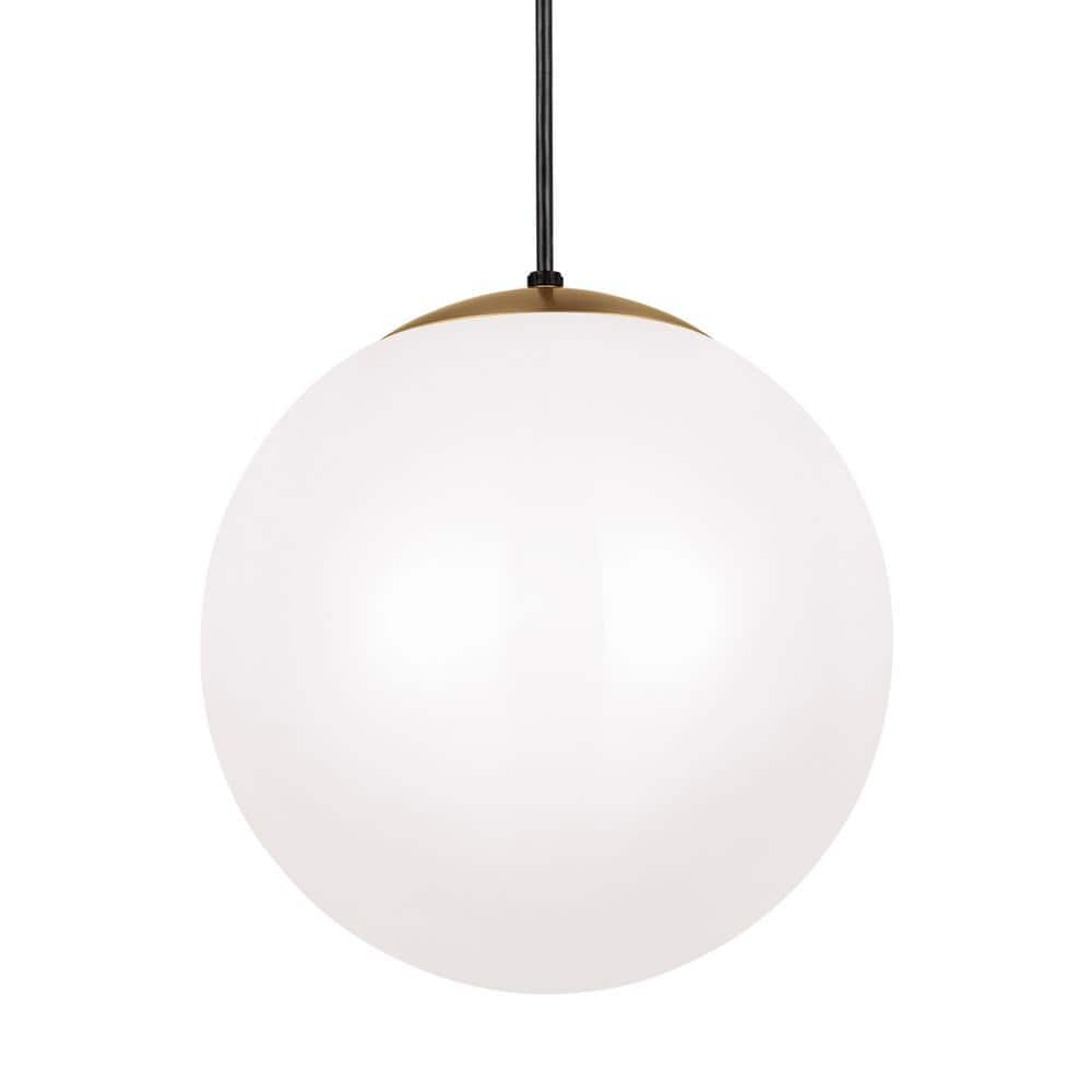 Leo Satin Brass 14" Globe Pendant Light with Smooth White Glass