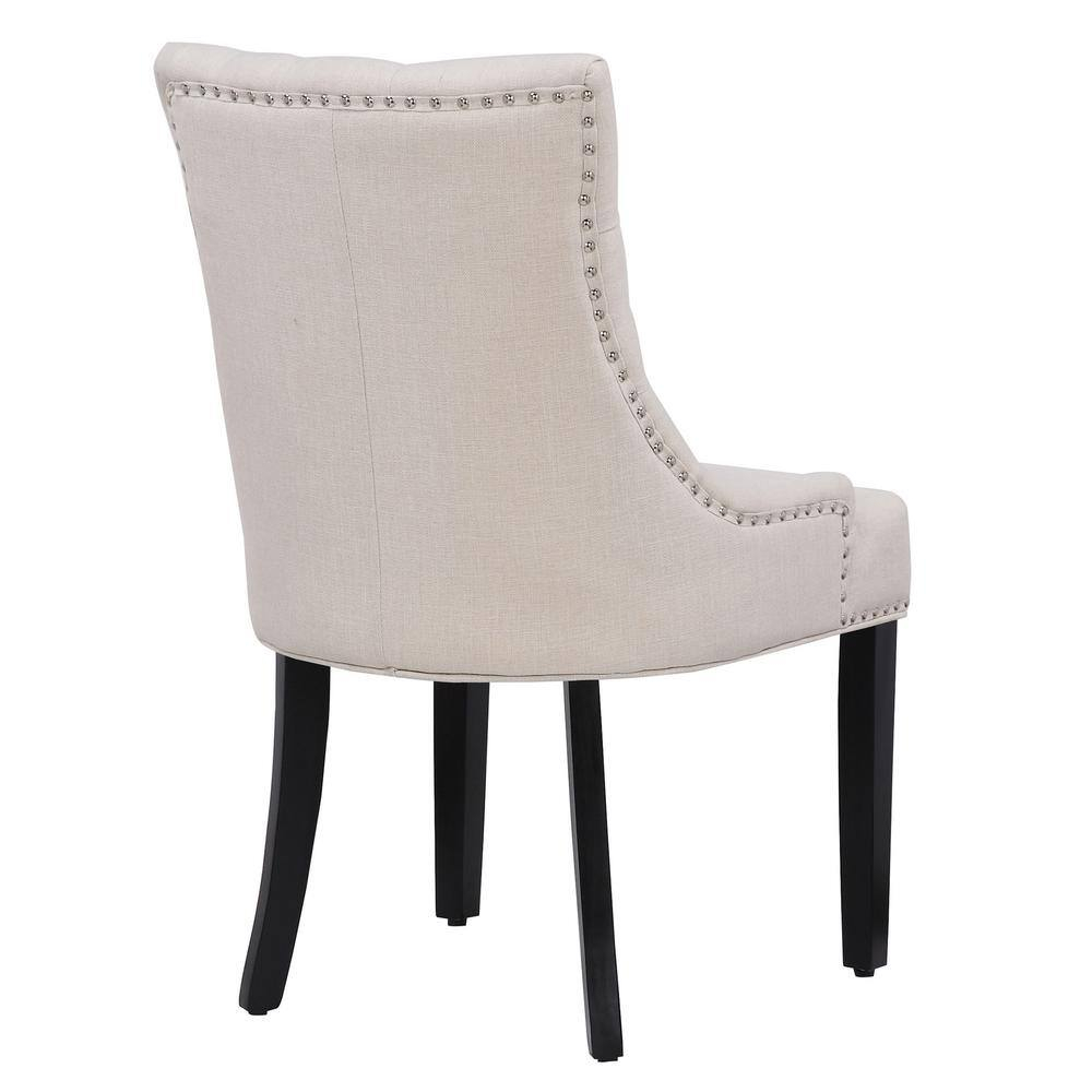 Upholstered Wingback Button Tufted Dining Chair, Beige