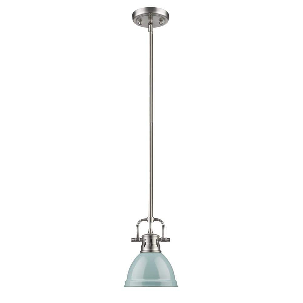 Golden Lighting Duncan 1-Light Mini Pendant in Pewter with Seafoam