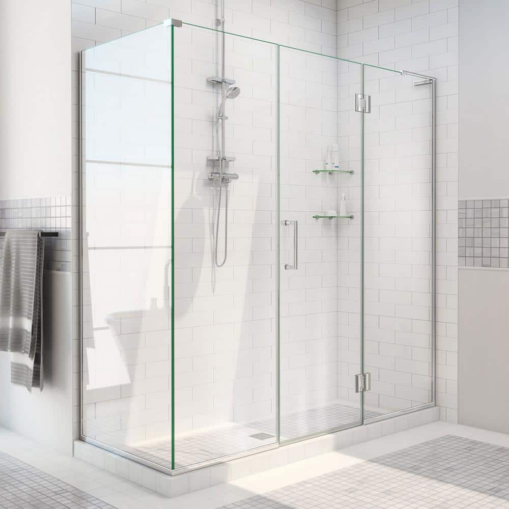 Unidoor-X Frameless Clear Glass Hinged Shower Enclosure, 52.5" x 34.375"