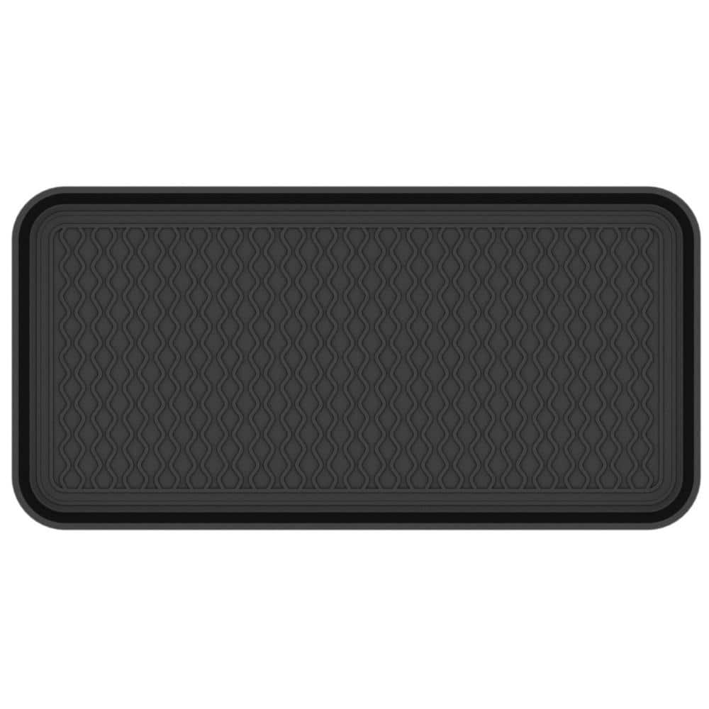 Ottomanson Easy Clean, Waterproof Indoor/Outdoor Rubber Boot Tray, 15" x 30", Black